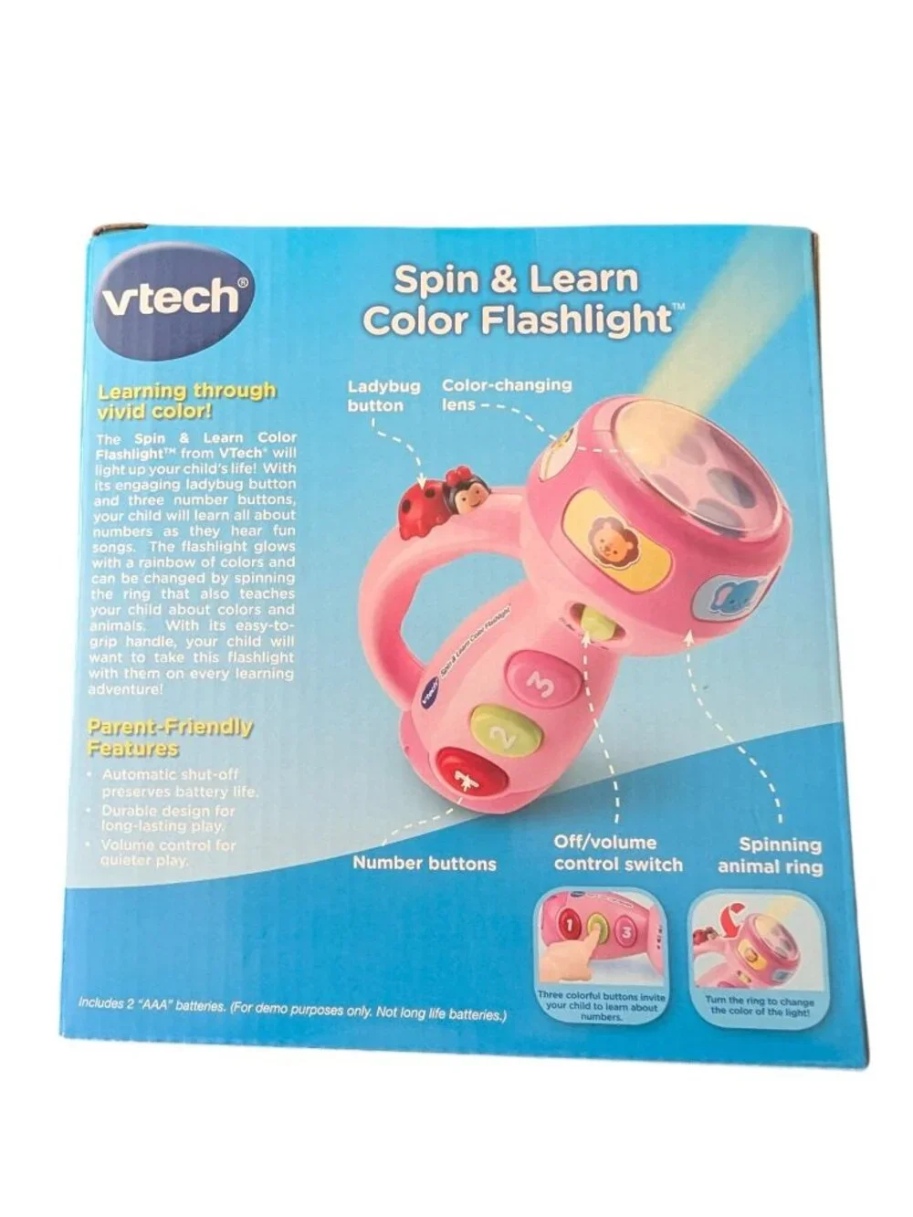 VTech Spin & Learn Color Flashlight Pink Engaging Buttons Teaches Colors & Numbe